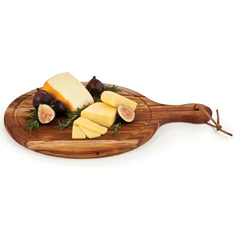 16" Acacia Cheese Board Paddle w/ Faux Leather Hanging Strap