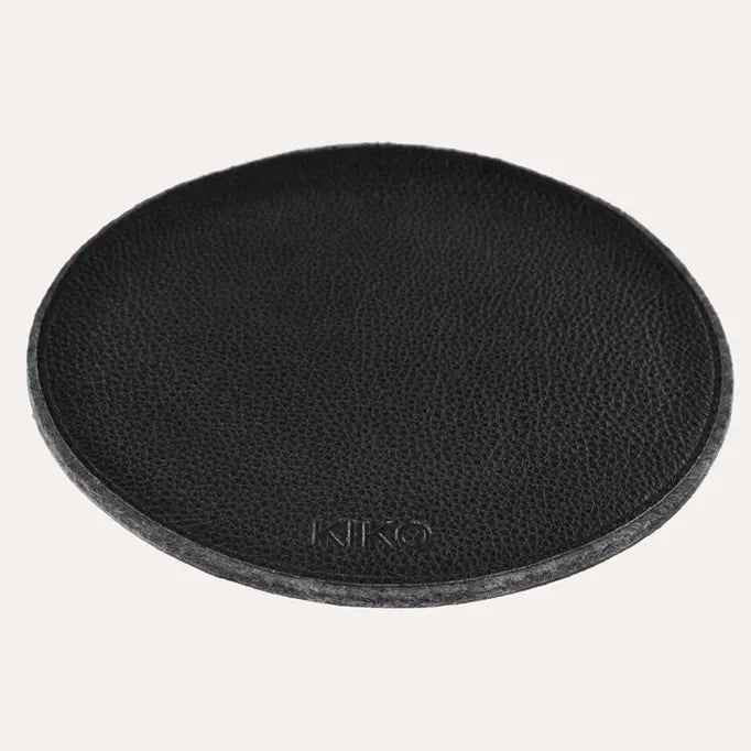 Black Leather and Wool Felt Tech Mousepad