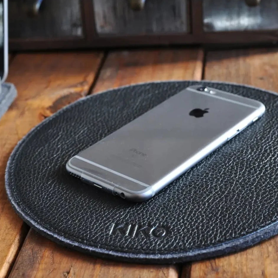 Black Leather and Wool Felt Tech Mousepad