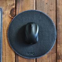 Black Leather and Wool Felt Tech Mousepad