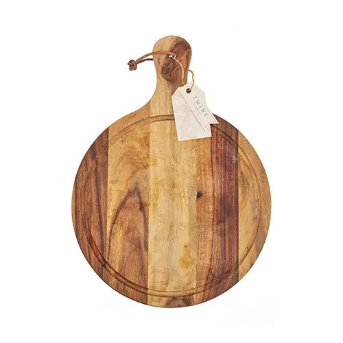 16" Acacia Cheese Board Paddle w/ Faux Leather Hanging Strap