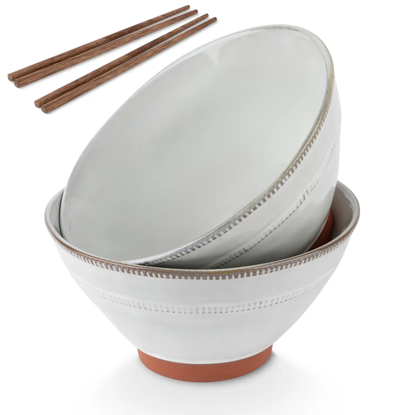 Terracotta Ramen Bowls with Chopsticks