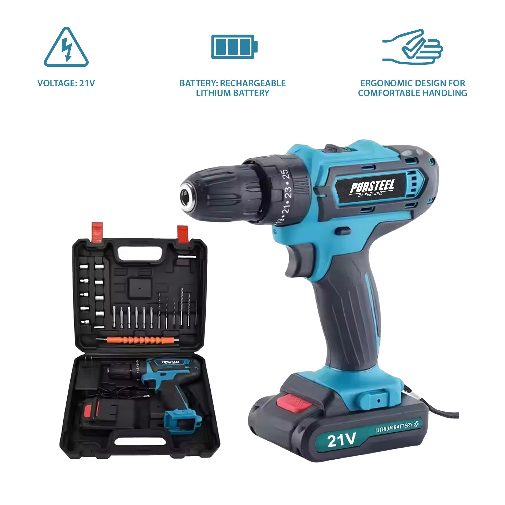 21V Cordless Power Tool Bundle – 24-Piece Drill Set & 6-Inch Mini Chainsaw