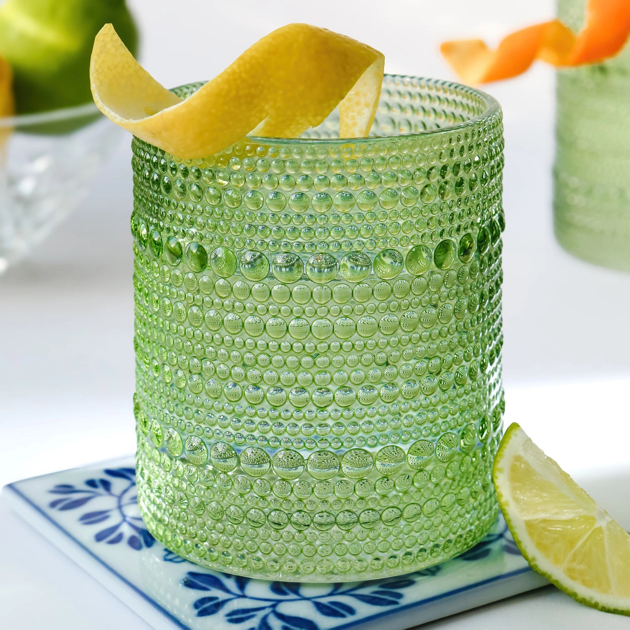 Beaded Green Drinking Glass