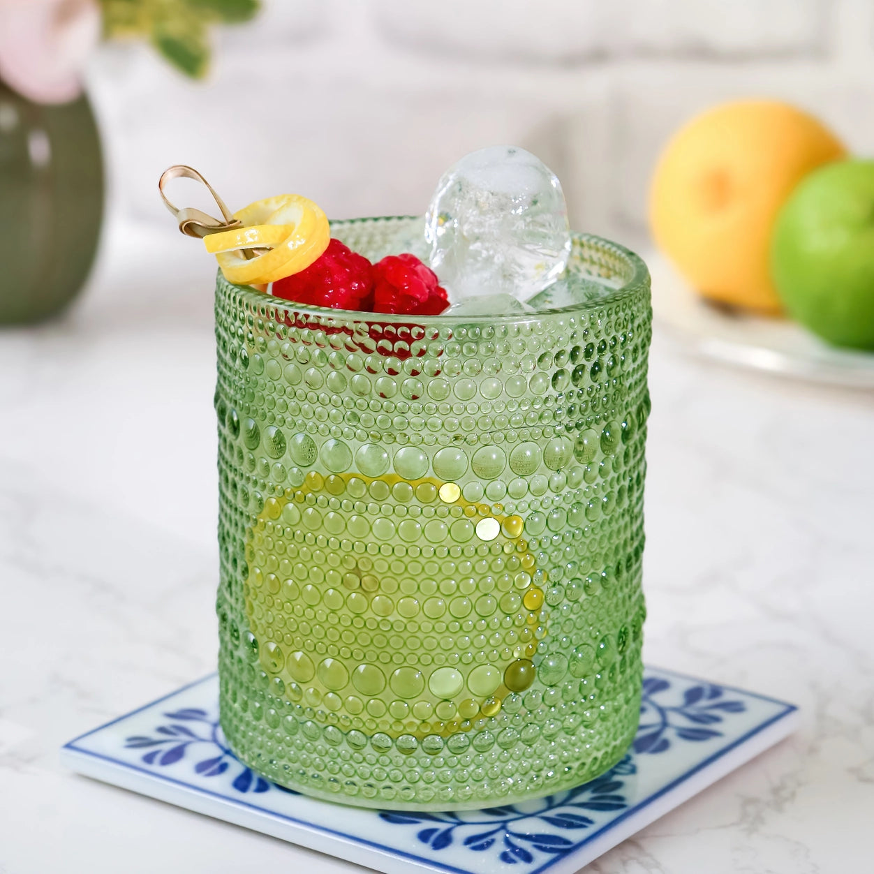 Beaded Green Drinking Glass