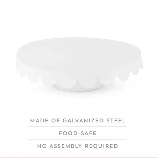 11" Galvanized Metal Cake Stand w/ Scalloped Edges - White