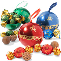 Festive Ornament Tins Filled with Gourmet Chocolate Bon Bons- Set of 3