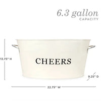 Galvanized Metal Beverage Tub w/ Handles - "Cheers" - Cream