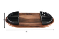 Charcuterie Serving Tray w/ 4 Black Ceramic Dishes