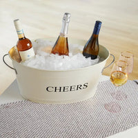 Galvanized Metal Beverage Tub w/ Handles - "Cheers" - Cream