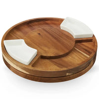 13" Rotating Acacia Charcuterie Board w/ 2 Ceramic Bowls