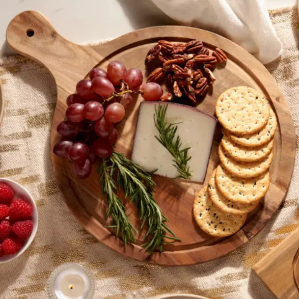 16" Acacia Cheese Board Paddle w/ Faux Leather Hanging Strap