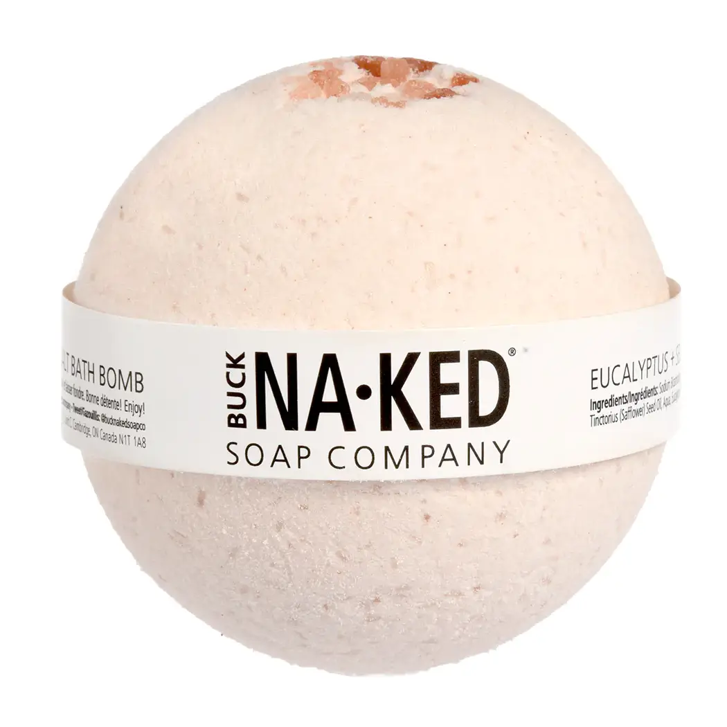 A luxurious bath bomb infused with eucalyptus and Himalayan salt, perfect for a relaxing, rejuvenating soak that soothes the senses and promotes tranquility.