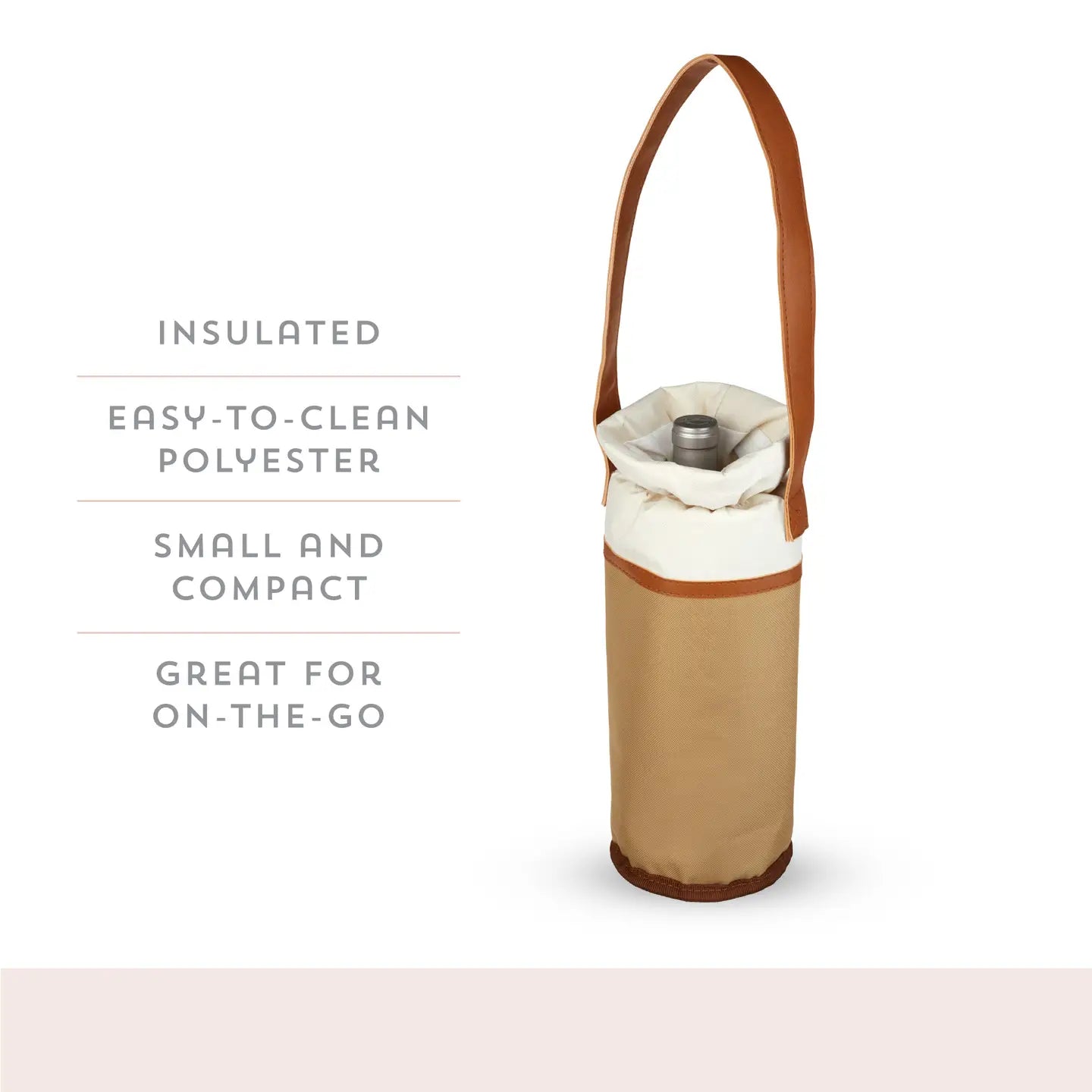 Wine Tote for Single Bottle with Faux Leather Strap