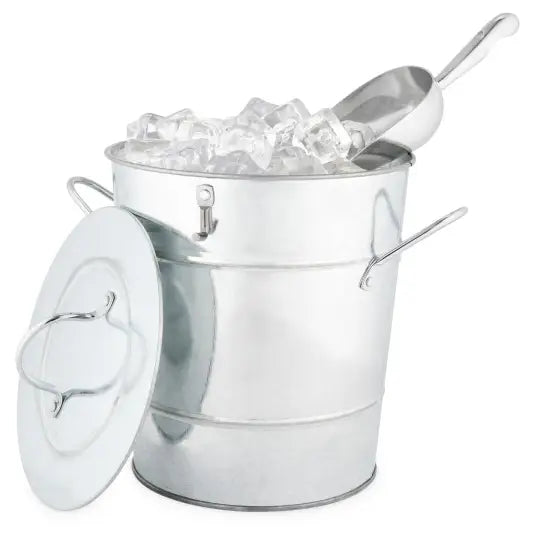 Galvanized Metal Handled Ice Bucket w/ Lid & Ice Scoop