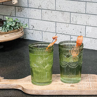 Vintage Textured Sage Green Drinking Glasses (Set of 6)
