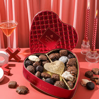 Heart-shaped red tin chocolate gift from Bonnie & Pop