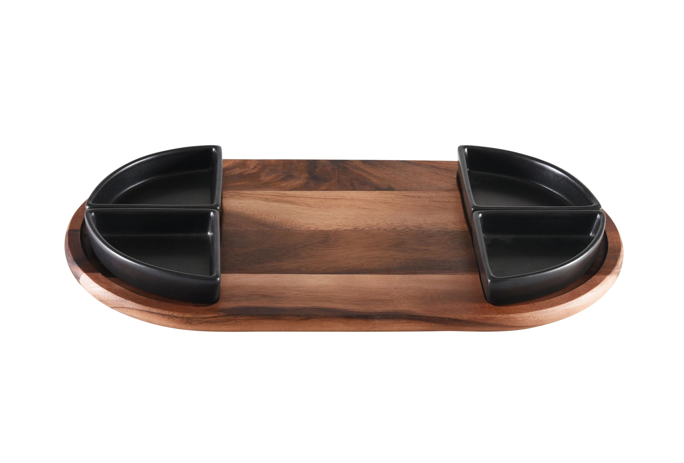 Charcuterie Serving Tray w/ 4 Black Ceramic Dishes