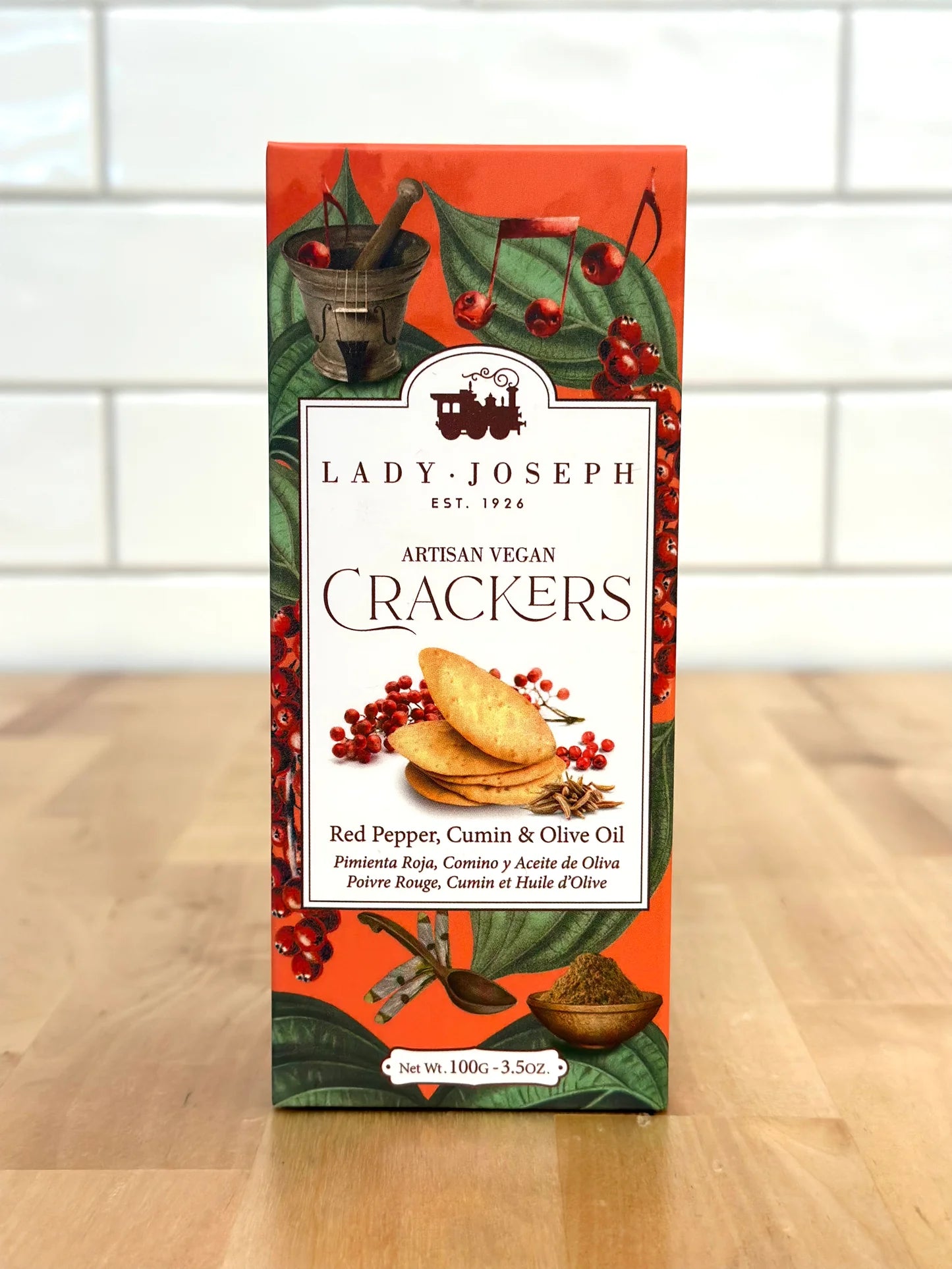 Crafted in Spain with vegan-friendly ingredients like olive oil and a delicate blend of pink pepper and cumin, these artisanal crackers bring elegance to any gift box. Perfectly paired with cheeses, spreads, or enjoyed on their own, they’re a refined treat for any occasion. Weight: 100 g (3.53 oz). Contains wheat, eggs, milk, peanuts, sesame, soy, and tree nuts.