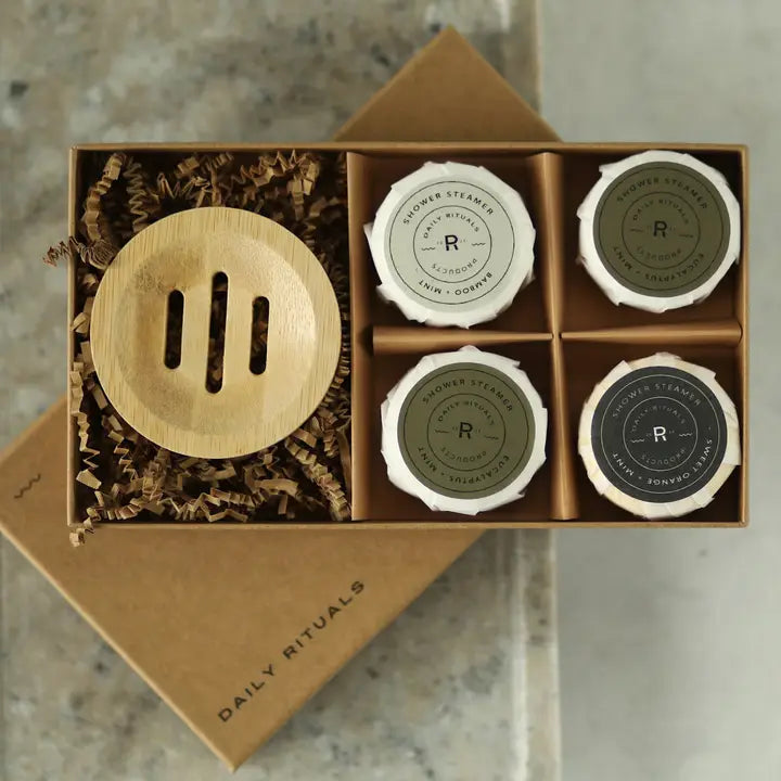 Shower Steamer Set with Bamboo Plate