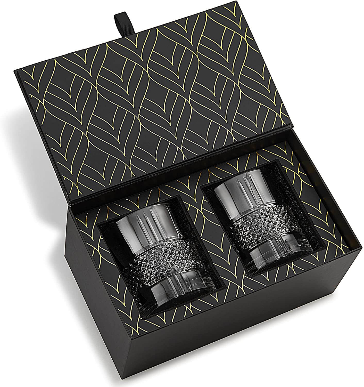 Luxury whiskey glasses gift set in elegant packaging, perfect for cocktails, corporate gifting, or gifts for men.