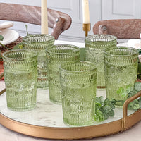 Vintage Textured Sage Green Drinking Glasses (Set of 6)