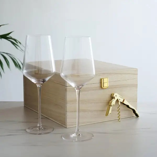 Wine Glass Set of 2 & Corkscrew Gift Box