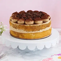 11" Galvanized Metal Cake Stand w/ Scalloped Edges - White