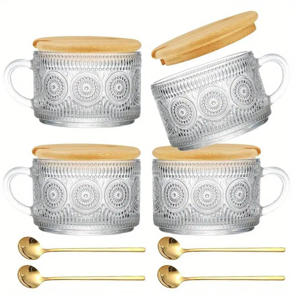 Vintage Hobnail Glass Coffee Mugs Set with Handles