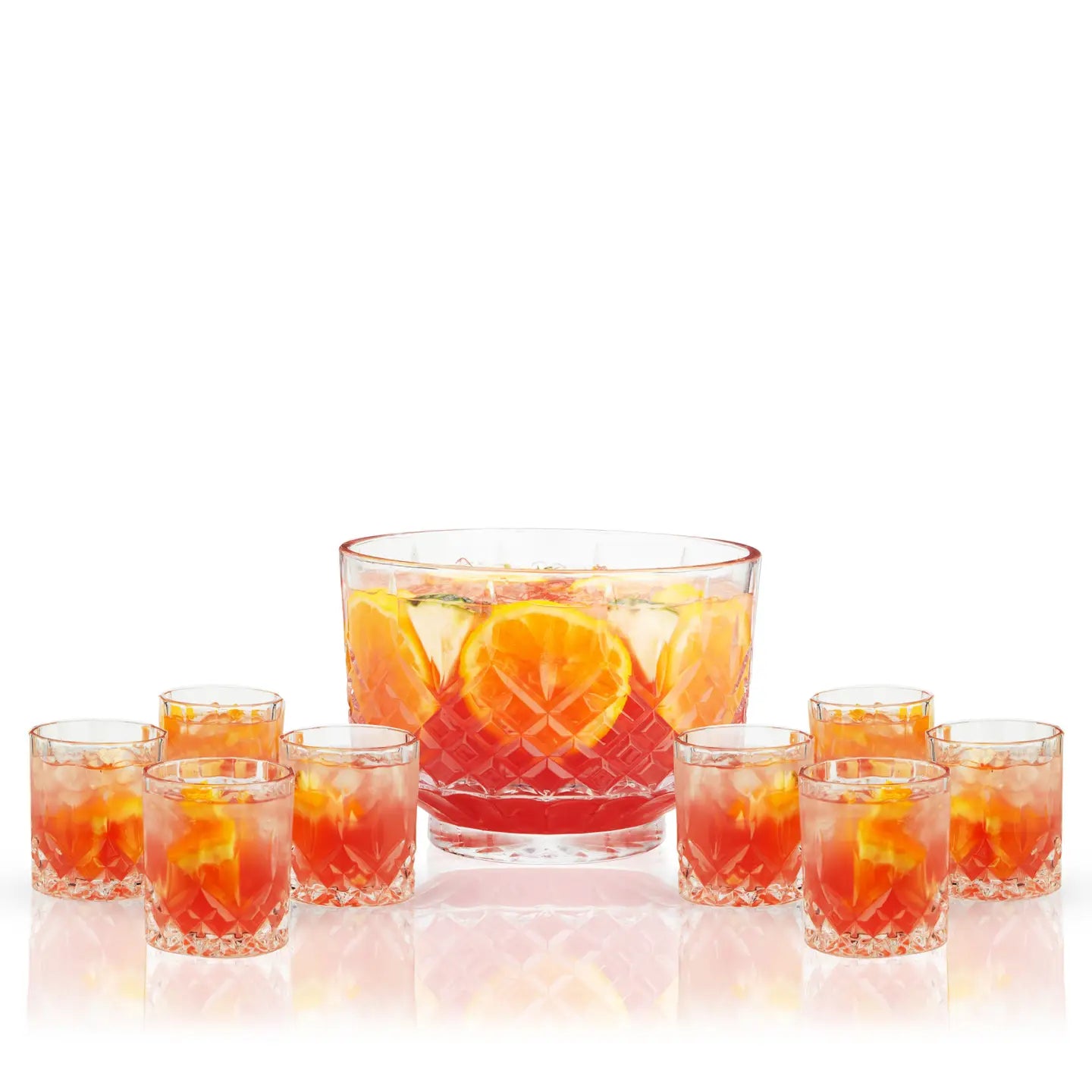 Set of 9 Crystal Punch Bowl and Tumblers
