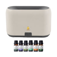 FlameGlow Aromatherapy Diffuser & 6-Pack Essential Oils Wellness Bundle – Pure Relaxation with Light, Scent & Serenity