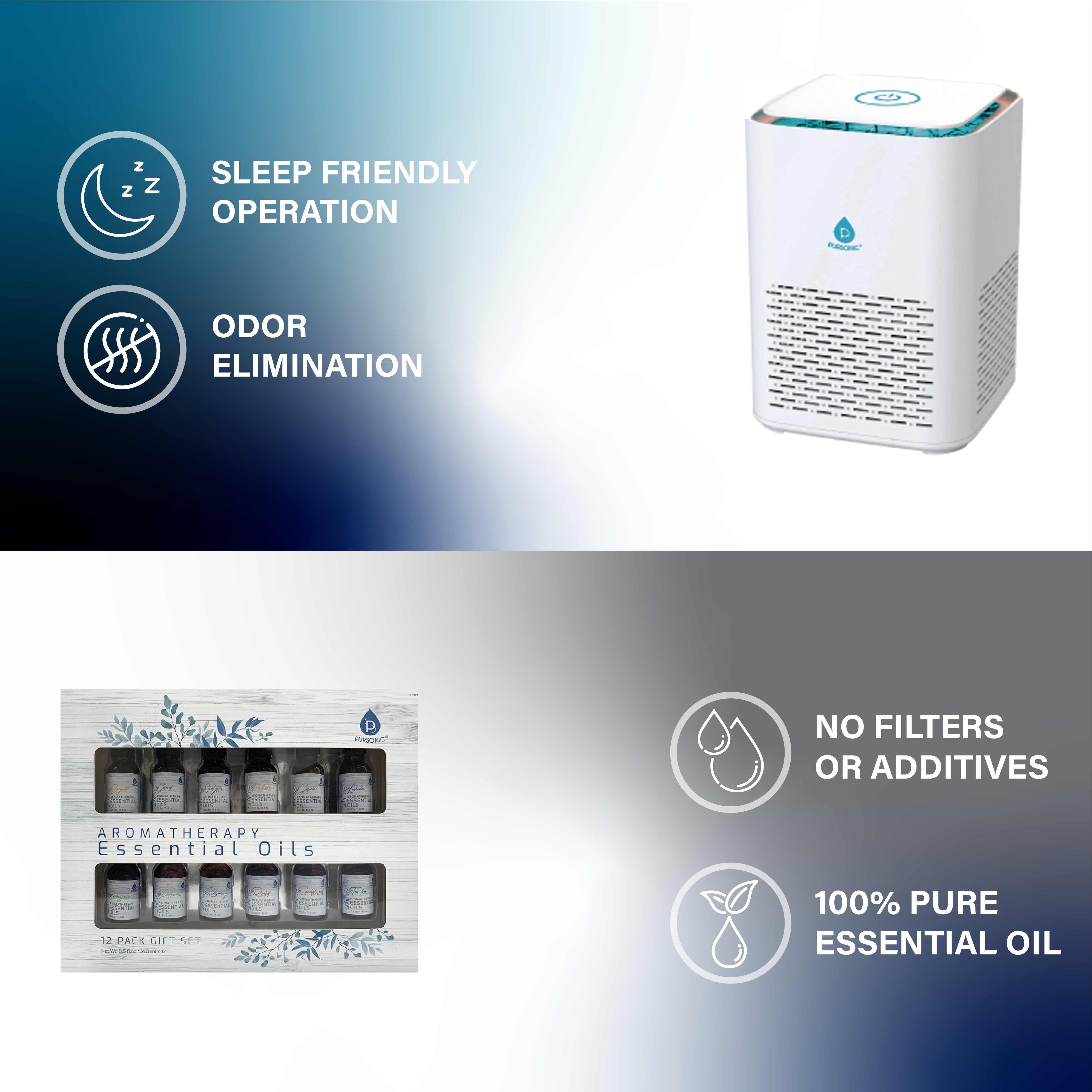 Clean Air & Aromatherapy Bundle – True HEPA Air Purifier with 12 Essential Oils