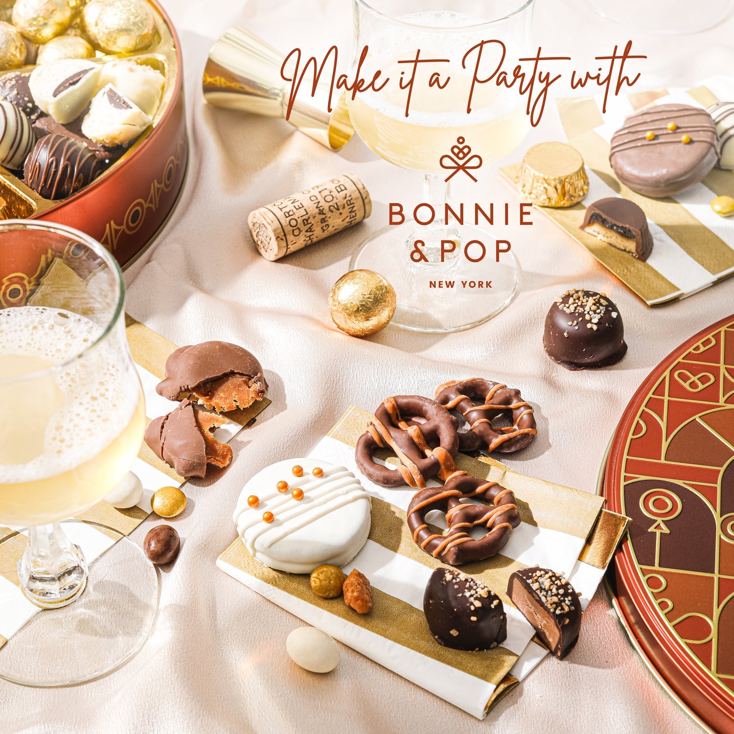 Festive Gift Tin Filled with Truffles, Pretzels & Gourmet Chocolates