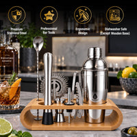 All-in-One Cocktail Kit – 10-Piece Bartender Set with Wooden Stand