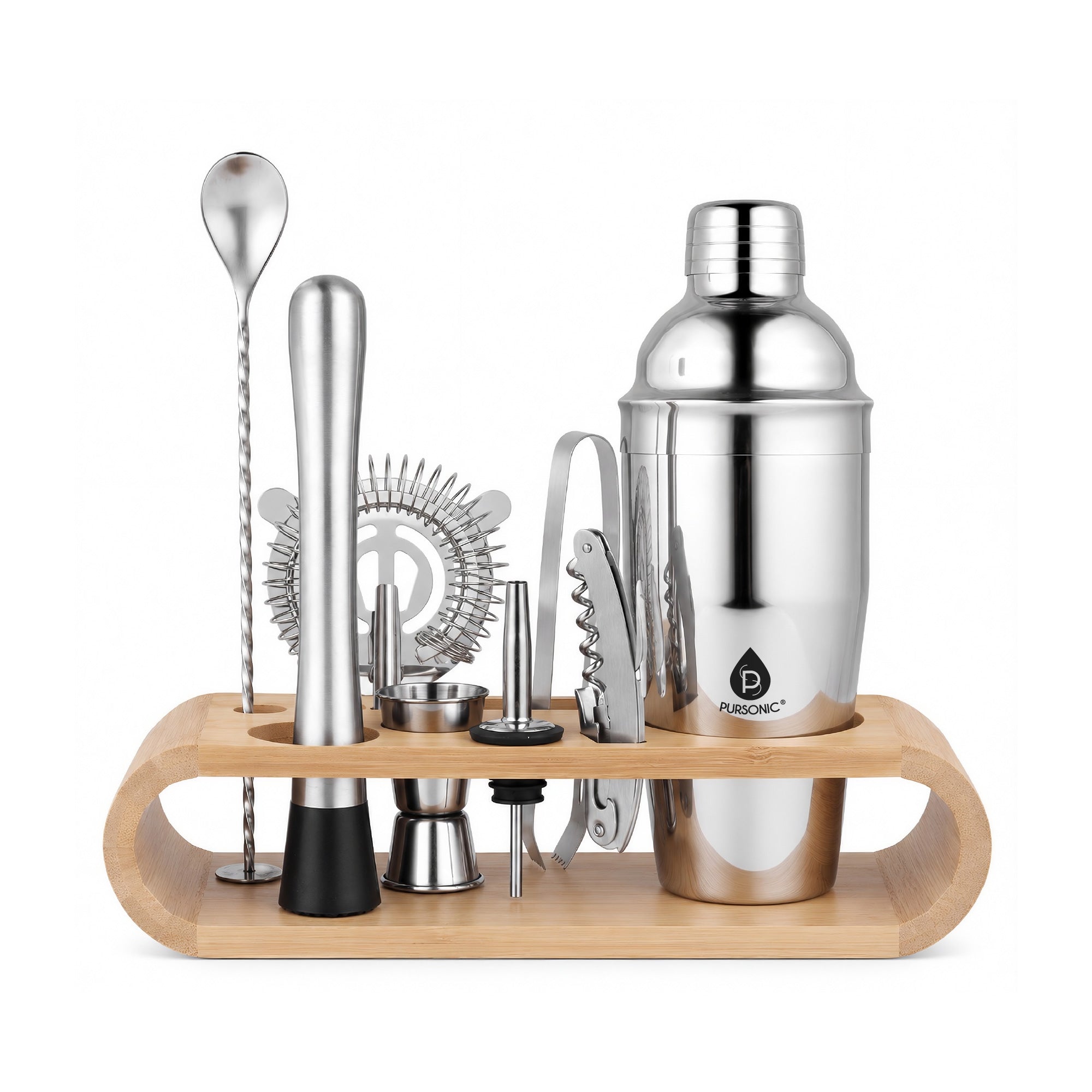 All-in-One Cocktail Kit – 10-Piece Bartender Set with Wooden Stand
