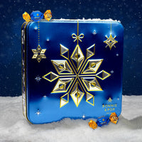 Blue Snowflake Holiday Tin with Gourmet Chocolates, Nuts & Cookies