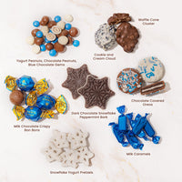 Blue Snowflake Holiday Tin with Gourmet Chocolates, Nuts & Cookies