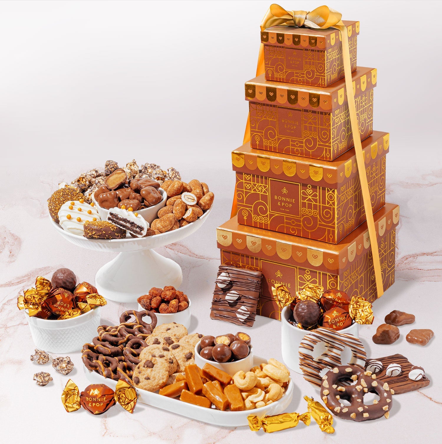 Chocolate Gift Tower – Gourmet Holiday Tower with Belgian Truffles, Caramels & Festive Treats