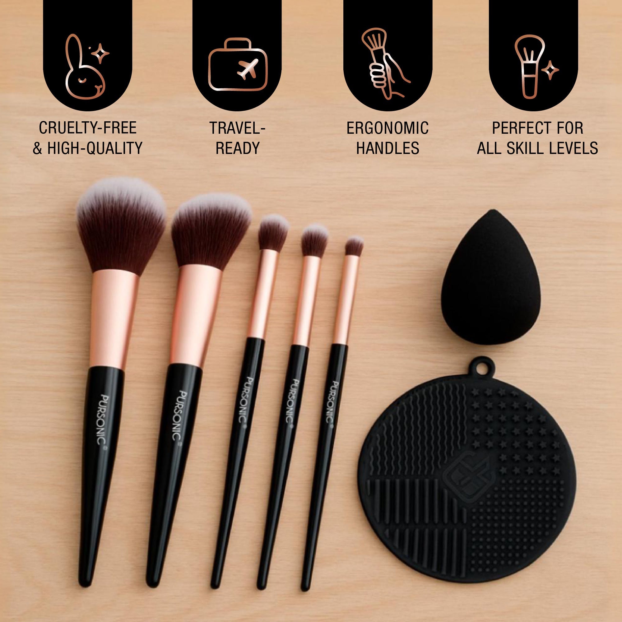 Pursonic Complete Glam 7-Piece Makeup Brush Set