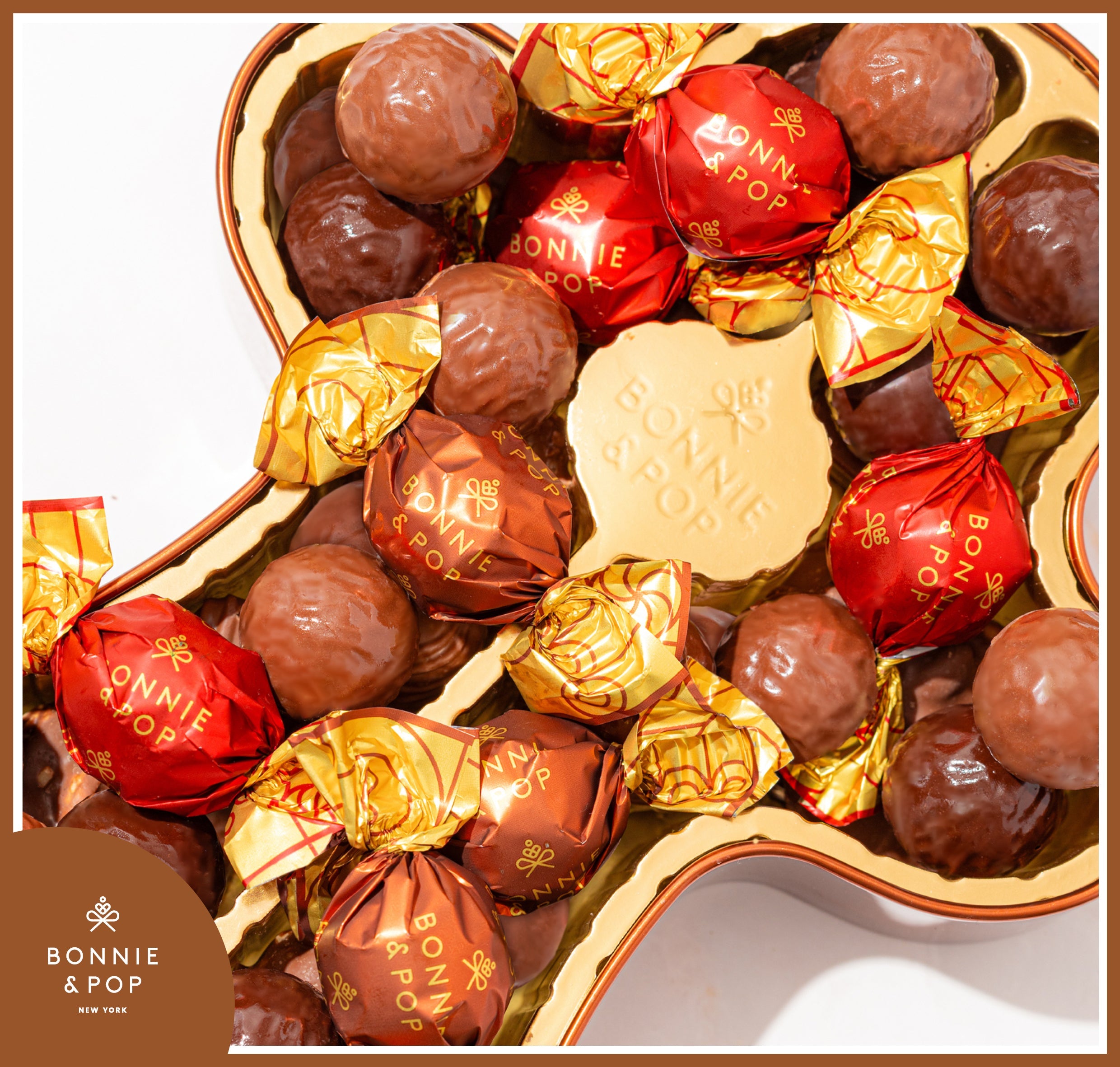 Gold Gingerbread Tin Filled with Festive Red & Gold Bon Bons