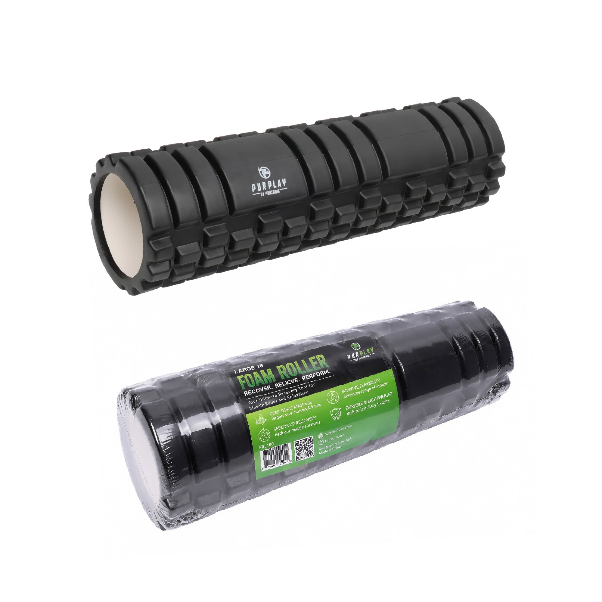 18" Foam Roller – Deep Tissue Massage, Stretching & Muscle Recovery