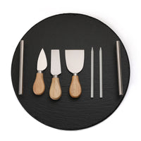 Round Slate Stone Serving Tray with stainless steel Handles kit