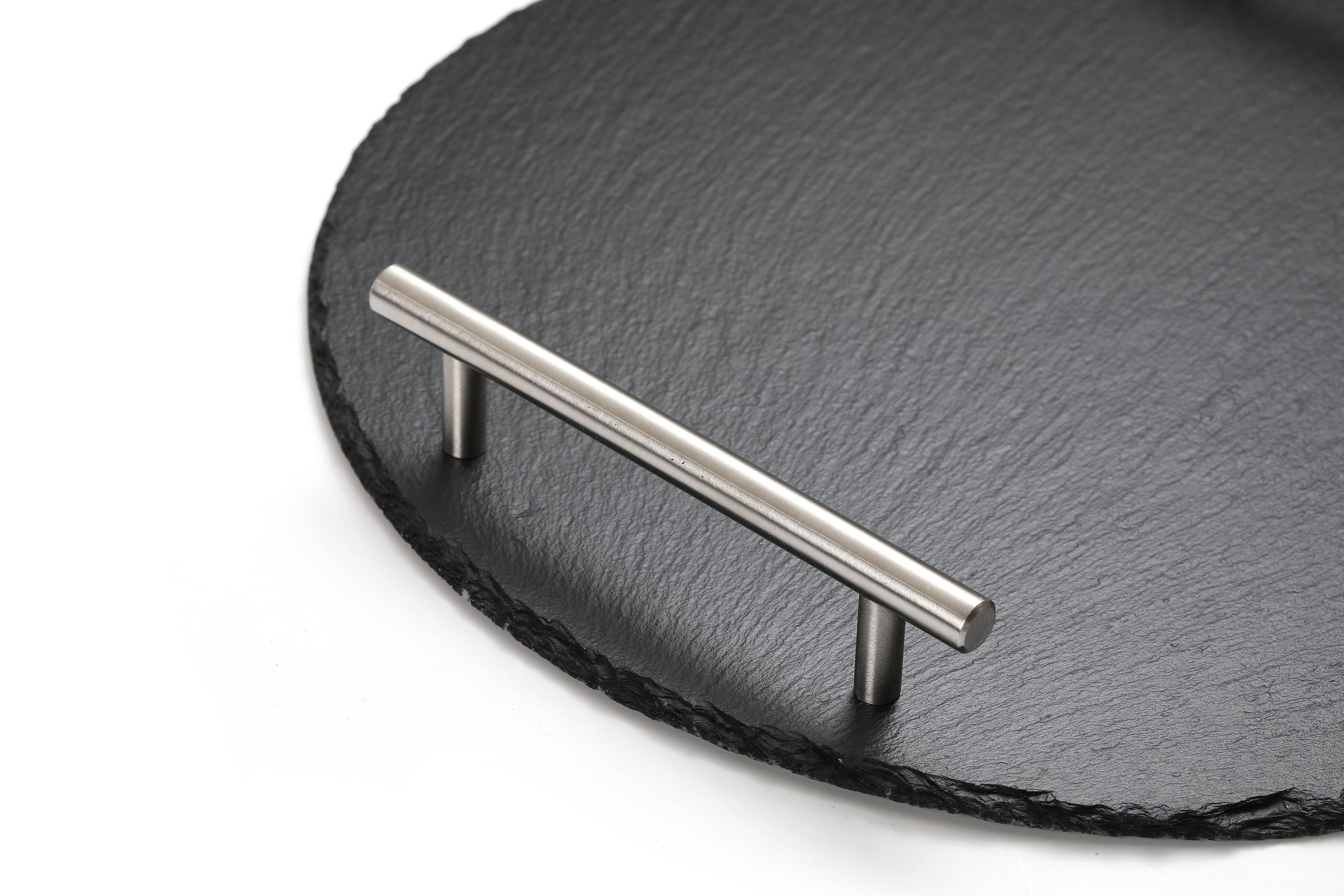 Round Slate Stone Serving Tray with stainless steel Handles kit