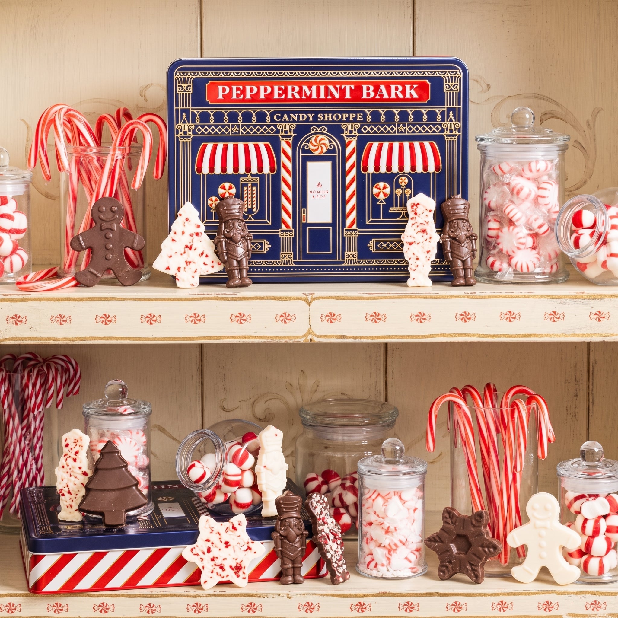 Peppermint Bark Gift Tin with Holiday-Shaped Chocolates