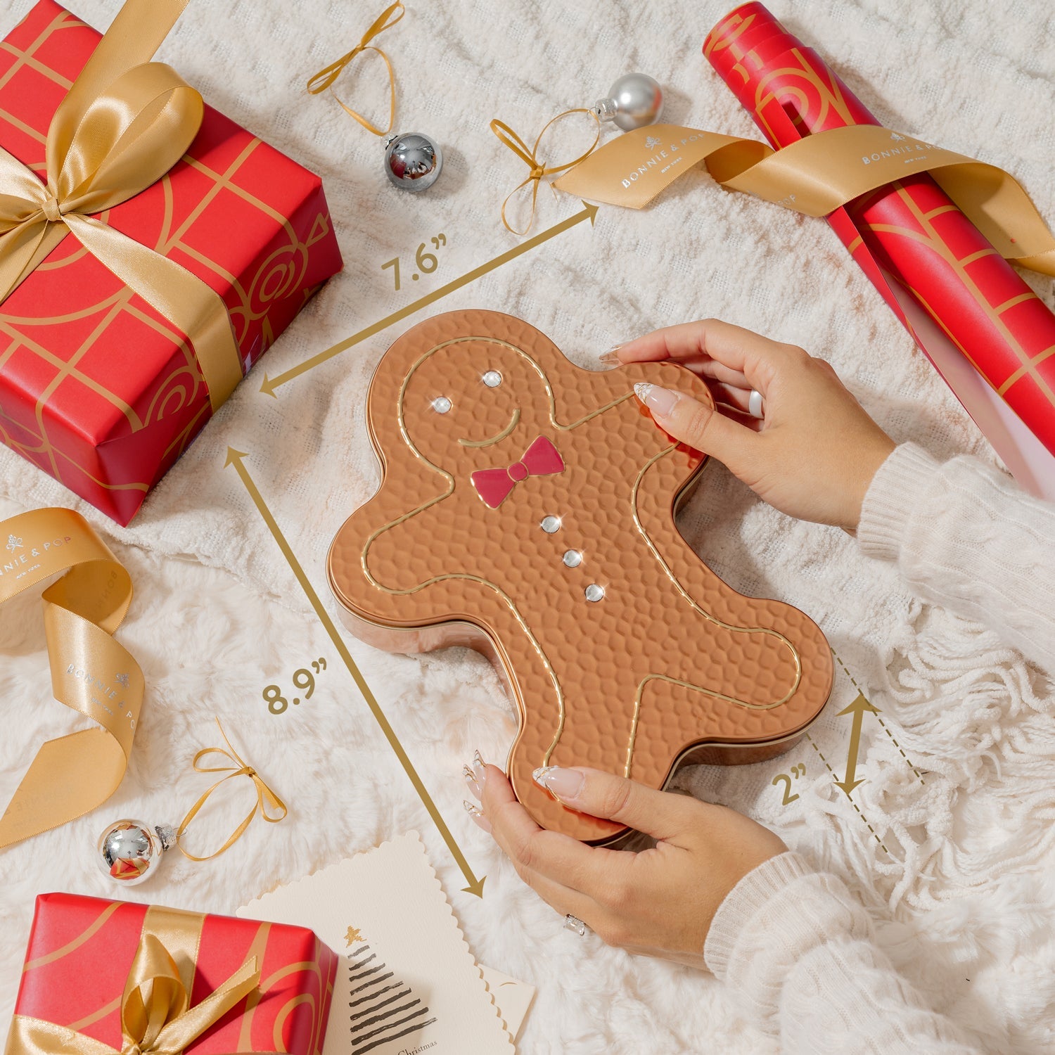 Gold Gingerbread Tin Filled with Festive Red & Gold Bon Bons