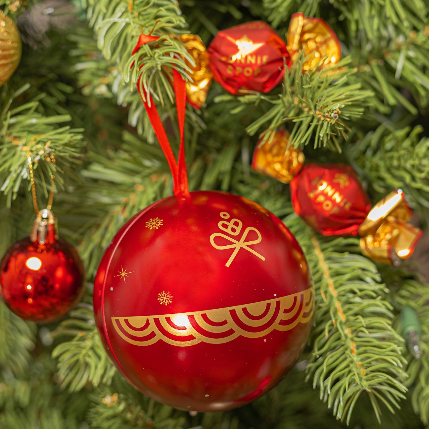 Festive Ornament Tins Filled with Gourmet Chocolate Bon Bons- Set of 3
