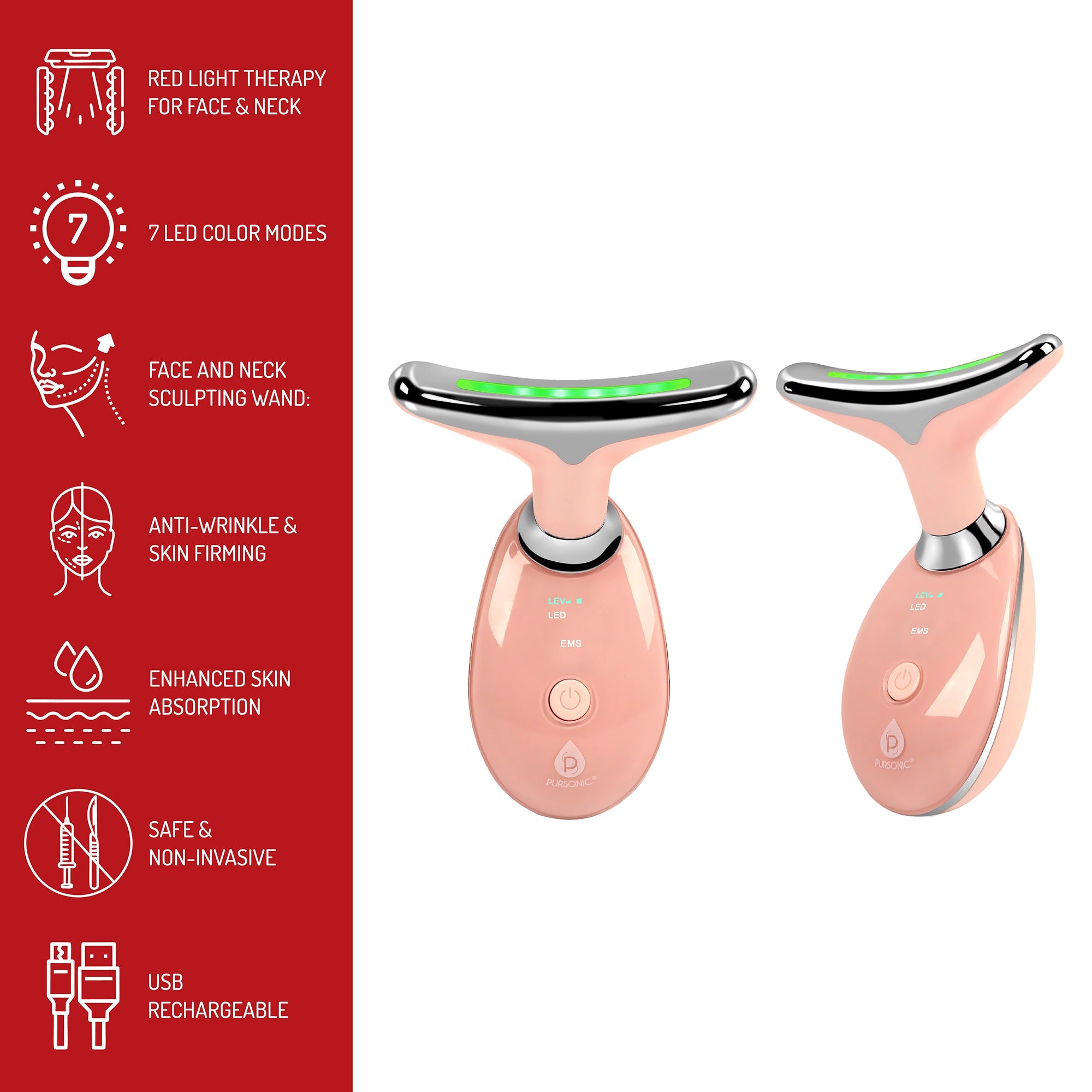7-in-1 LED Light Therapy Face Mask, Sculpting Wand, and Neckplate
