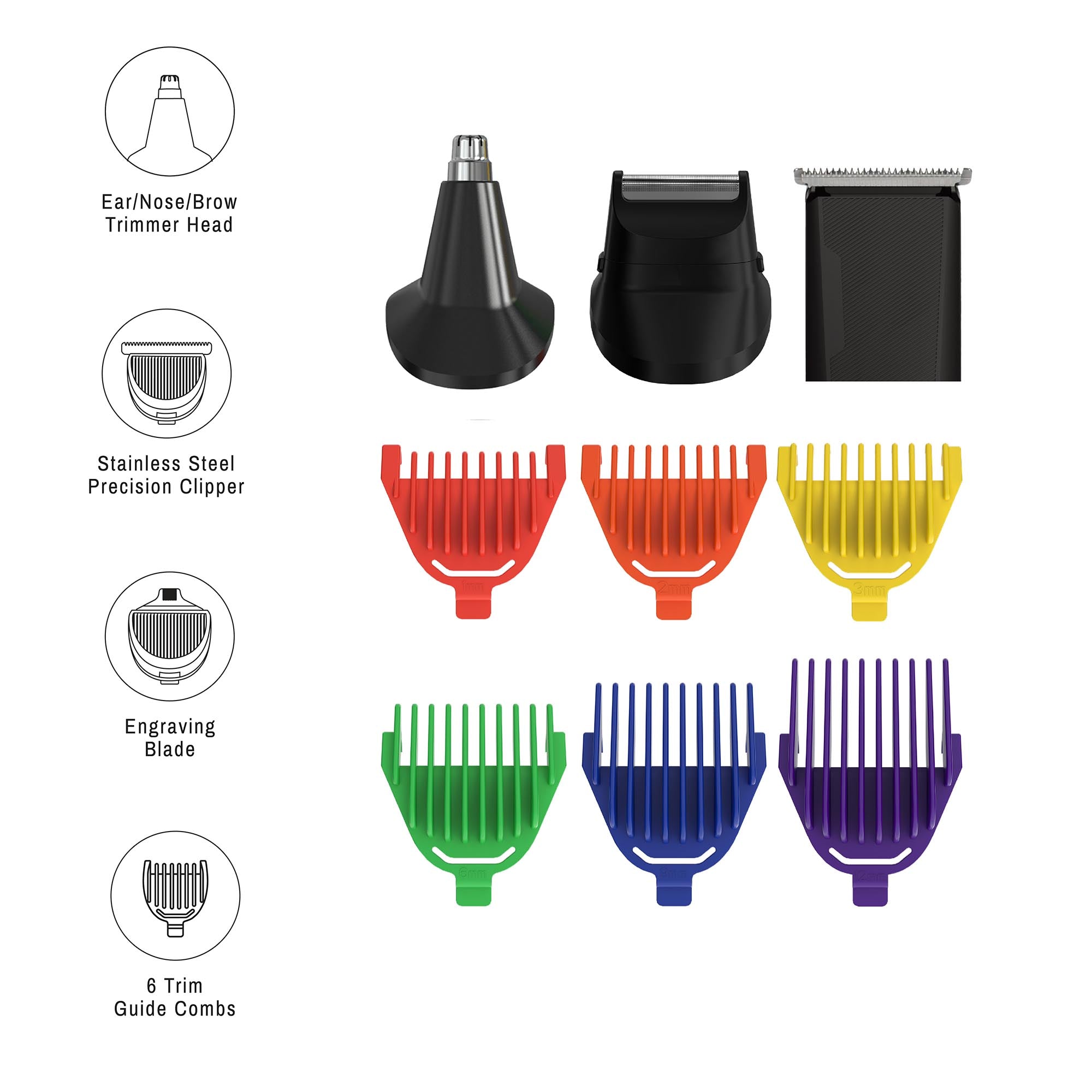 Rechargeable Men's Grooming Set - Complete Hair, Beard, Nose, and Ear Grooming Kit