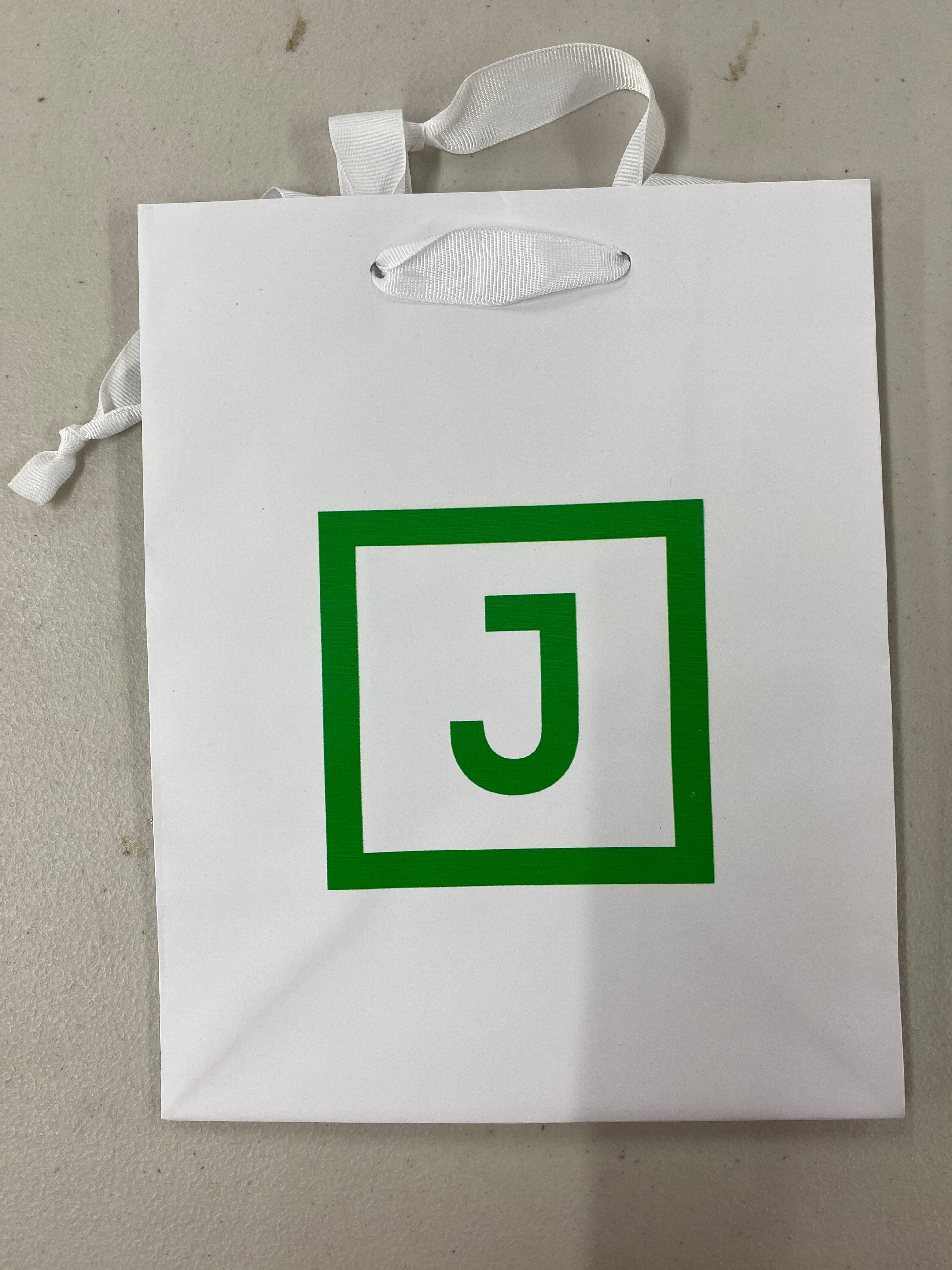 White Gift Bag with Green J Logo