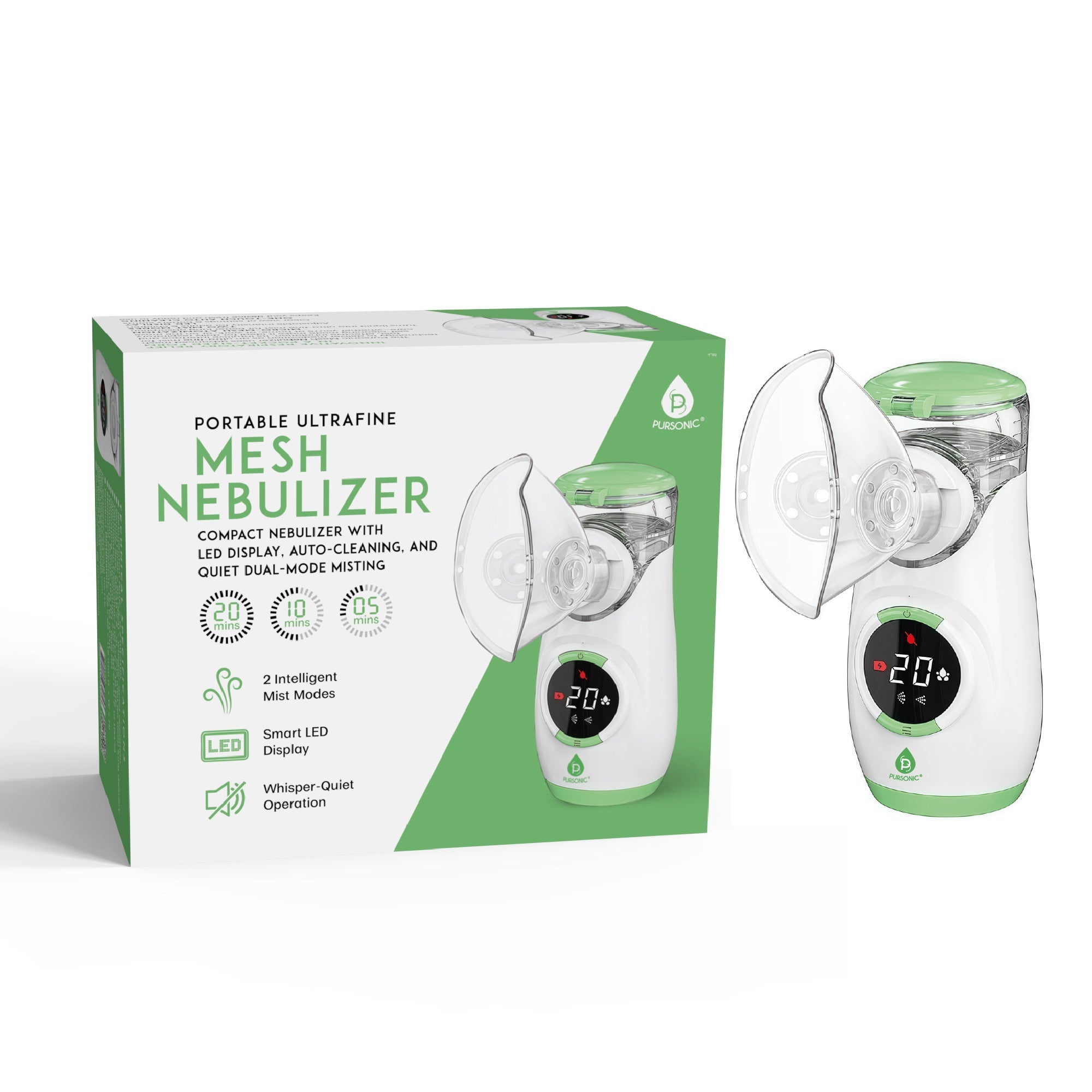 Pursonic Portable Ultrafine Mesh Nebulizer | USB-C Rechargeable, Micro-Mesh Atomization, Adjustable Mist Modes & Auto-Cleaning Function
